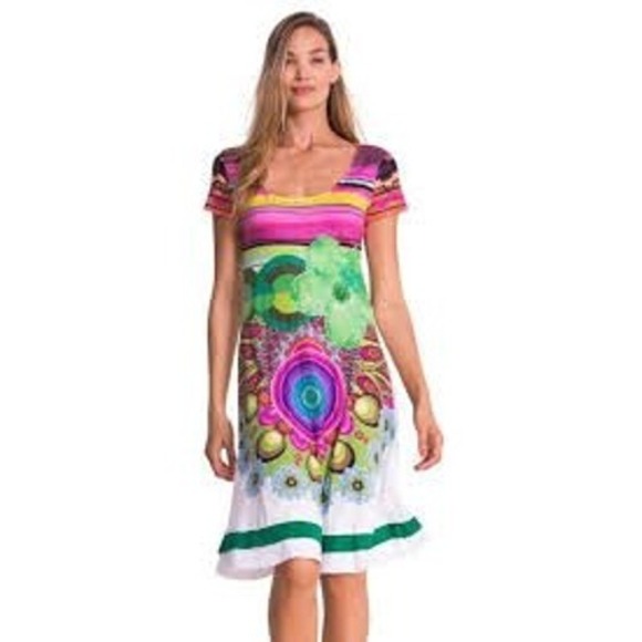 Desigual Dresses & Skirts - Desigual Womens Floral Geometric Print Dress Short Sleeve Multicolor 51V20X2